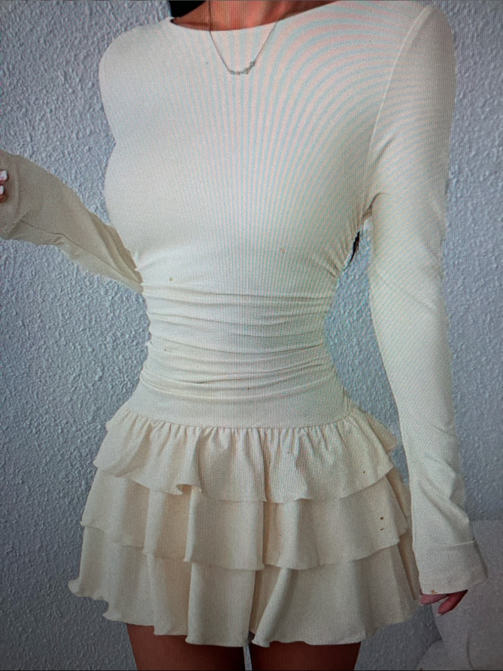 Long Sleeve Ruffle Mini Dress in Cream